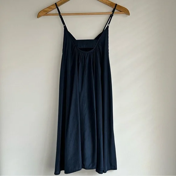 Pink Stitch Navy Satin Slip Dress with Adjustable Spaghetti Straps - Picture 9 of 10